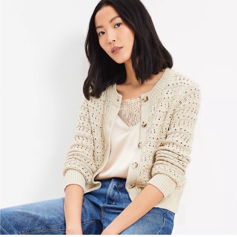 NWT Loft gold metallic shimmer crochet cardigan sweater
